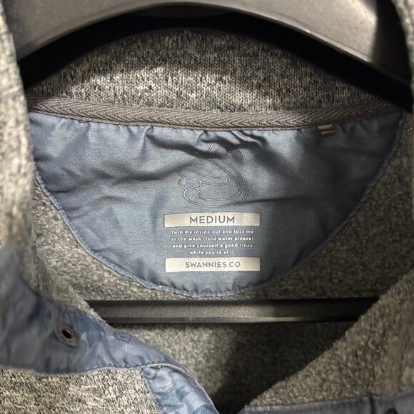 Swannies Sweater Mens Medium Gray Wolff Fleece 1/4 Snap Buttons Pullover Casual - Picture 3 of 6